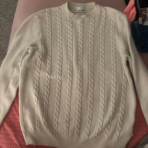 White Cotten Blend Cable Knit Sweater